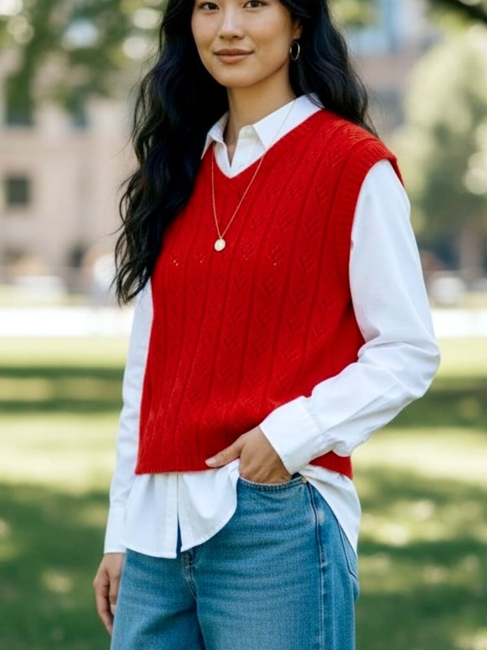 Vintage Lambswool Vest Red V-Neck The Limited (S)